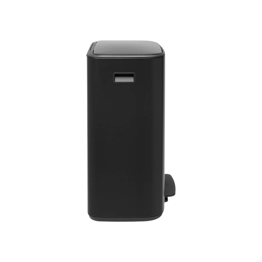 Brabantia Bo Step-On Pedal Trash Can - 16 Gal Inner Bucket (Matt Black) Waste/Recycling Garbage Can, Removable Compartment